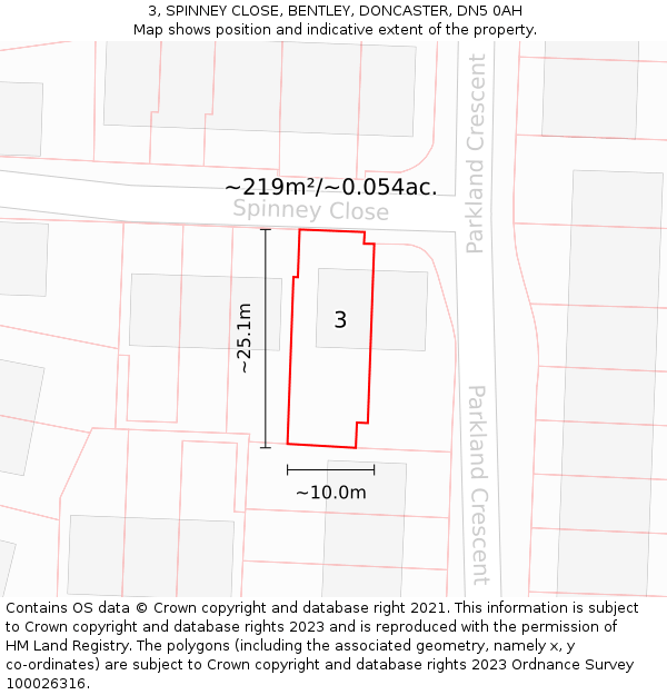 3, SPINNEY CLOSE, BENTLEY, DONCASTER, DN5 0AH: Plot and title map