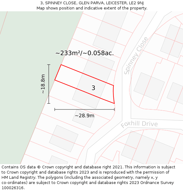 3, SPINNEY CLOSE, GLEN PARVA, LEICESTER, LE2 9NJ: Plot and title map
