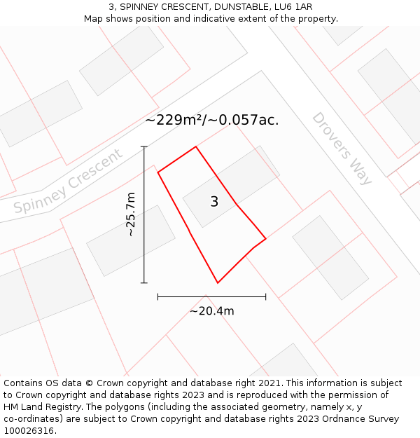 3, SPINNEY CRESCENT, DUNSTABLE, LU6 1AR: Plot and title map