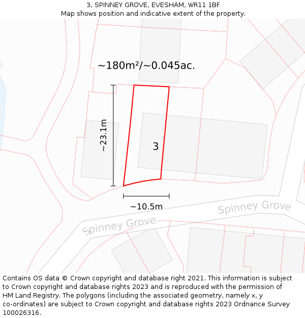 3, SPINNEY GROVE, EVESHAM, WR11 1BF: Plot and title map