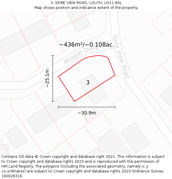 3, SPIRE VIEW ROAD, LOUTH, LN11 8SL: Plot and title map