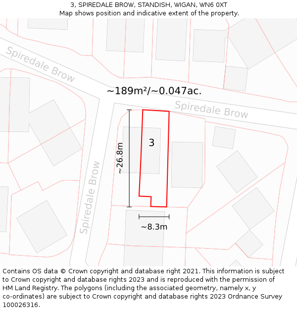 3, SPIREDALE BROW, STANDISH, WIGAN, WN6 0XT: Plot and title map