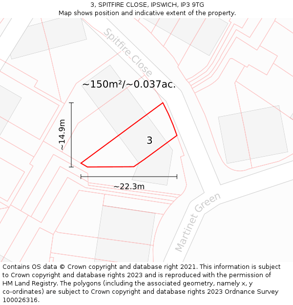 3, SPITFIRE CLOSE, IPSWICH, IP3 9TG: Plot and title map