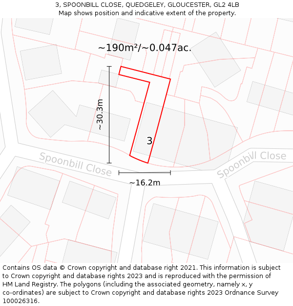 3, SPOONBILL CLOSE, QUEDGELEY, GLOUCESTER, GL2 4LB: Plot and title map