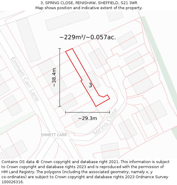 3, SPRING CLOSE, RENISHAW, SHEFFIELD, S21 3WR: Plot and title map