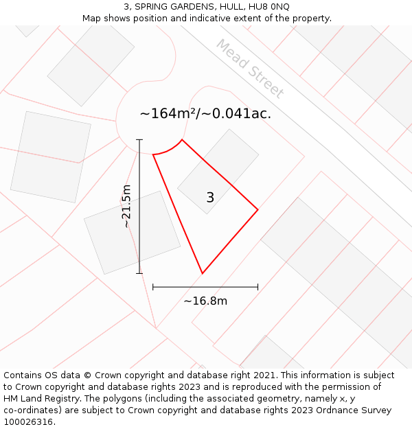 3, SPRING GARDENS, HULL, HU8 0NQ: Plot and title map