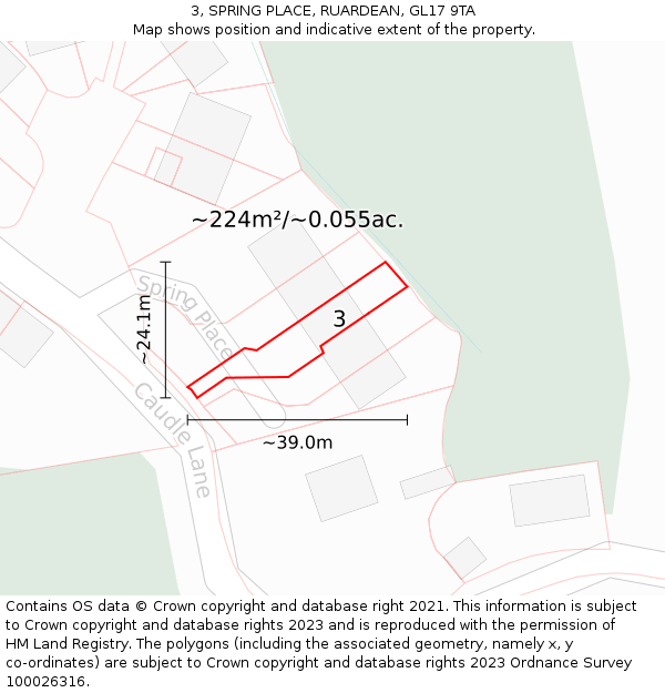 3, SPRING PLACE, RUARDEAN, GL17 9TA: Plot and title map