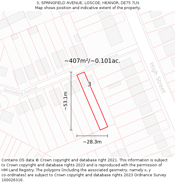 3, SPRINGFIELD AVENUE, LOSCOE, HEANOR, DE75 7LN: Plot and title map