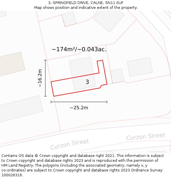 3, SPRINGFIELD DRIVE, CALNE, SN11 0UF: Plot and title map