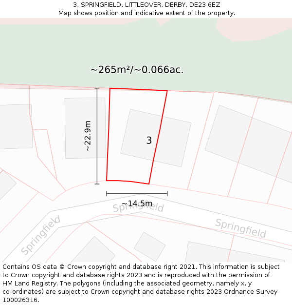 3, SPRINGFIELD, LITTLEOVER, DERBY, DE23 6EZ: Plot and title map