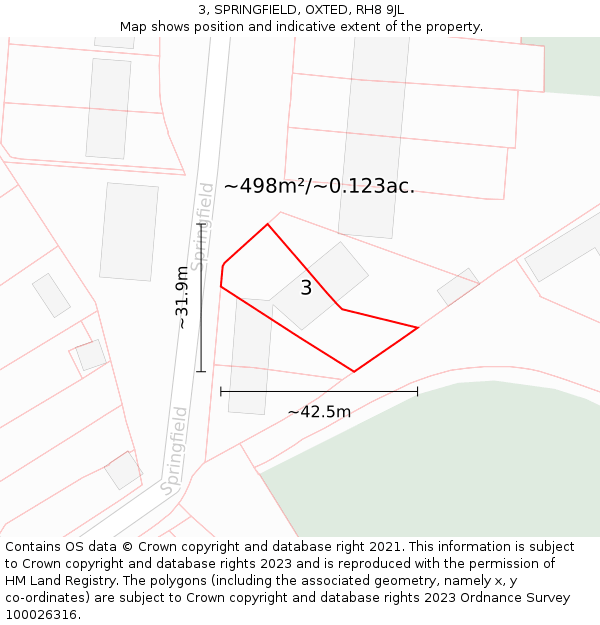 3, SPRINGFIELD, OXTED, RH8 9JL: Plot and title map