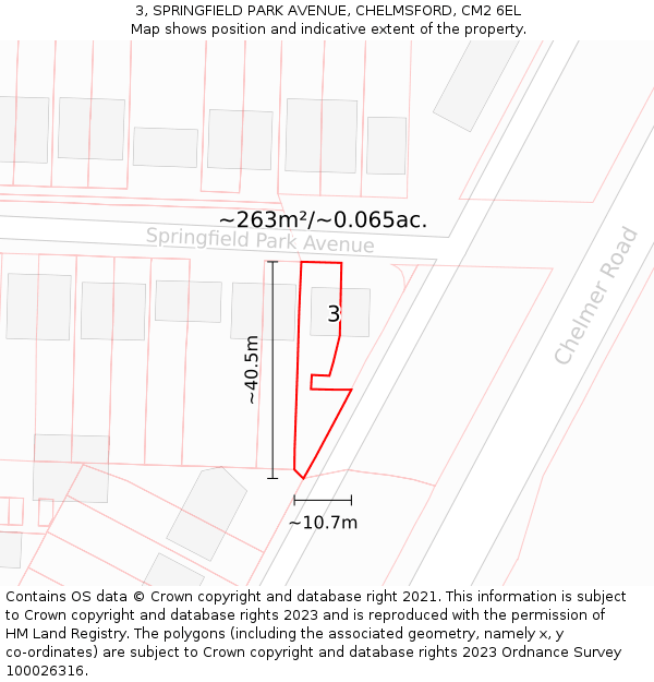 3, SPRINGFIELD PARK AVENUE, CHELMSFORD, CM2 6EL: Plot and title map