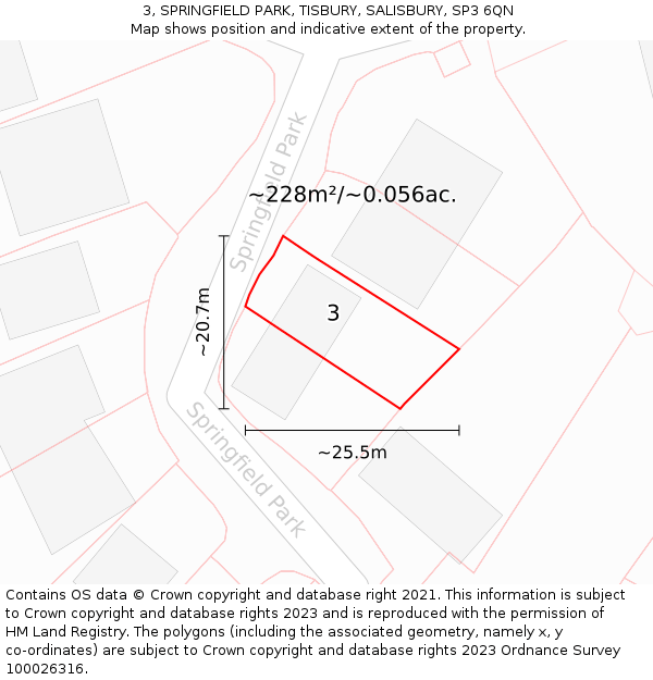 3, SPRINGFIELD PARK, TISBURY, SALISBURY, SP3 6QN: Plot and title map