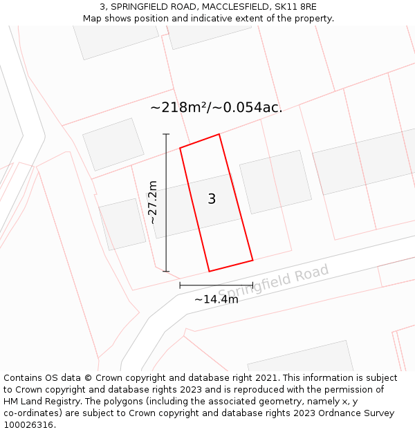 3, SPRINGFIELD ROAD, MACCLESFIELD, SK11 8RE: Plot and title map