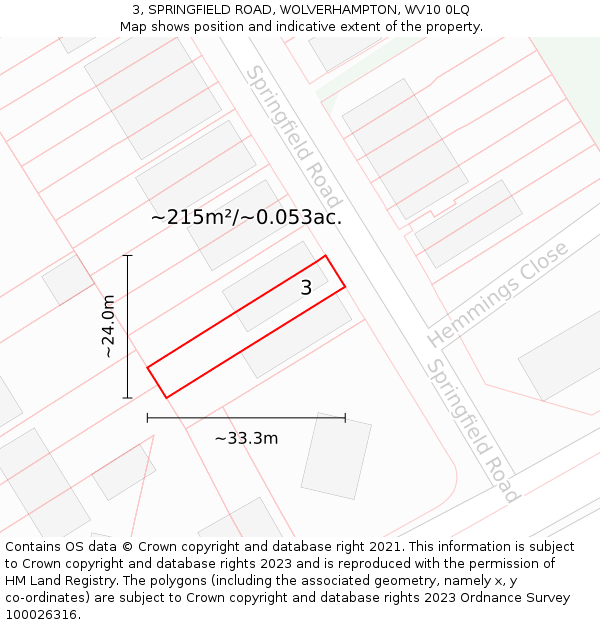 3, SPRINGFIELD ROAD, WOLVERHAMPTON, WV10 0LQ: Plot and title map