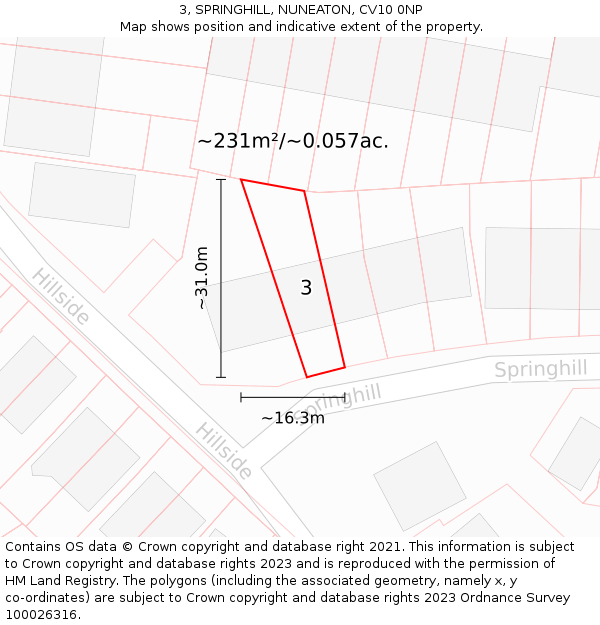 3, SPRINGHILL, NUNEATON, CV10 0NP: Plot and title map