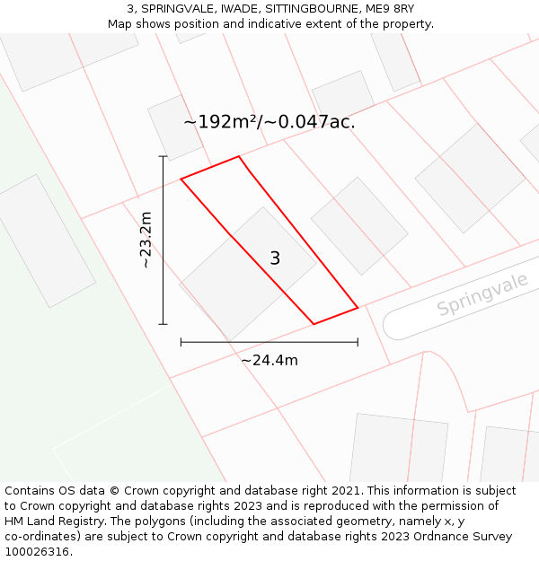 3, SPRINGVALE, IWADE, SITTINGBOURNE, ME9 8RY: Plot and title map