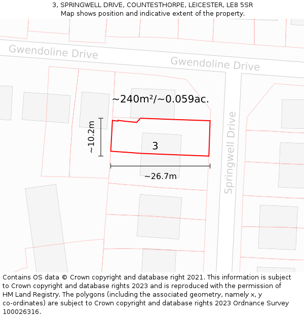 3, SPRINGWELL DRIVE, COUNTESTHORPE, LEICESTER, LE8 5SR: Plot and title map