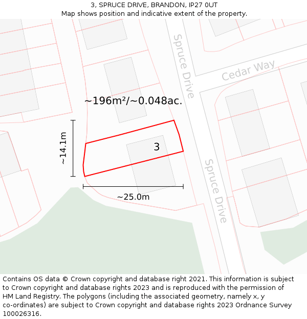 3, SPRUCE DRIVE, BRANDON, IP27 0UT: Plot and title map