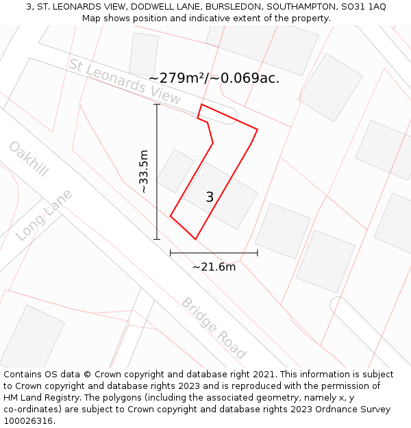 3, ST. LEONARDS VIEW, DODWELL LANE, BURSLEDON, SOUTHAMPTON, SO31 1AQ: Plot and title map