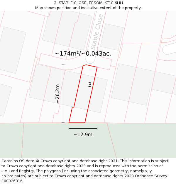 3, STABLE CLOSE, EPSOM, KT18 6HH: Plot and title map