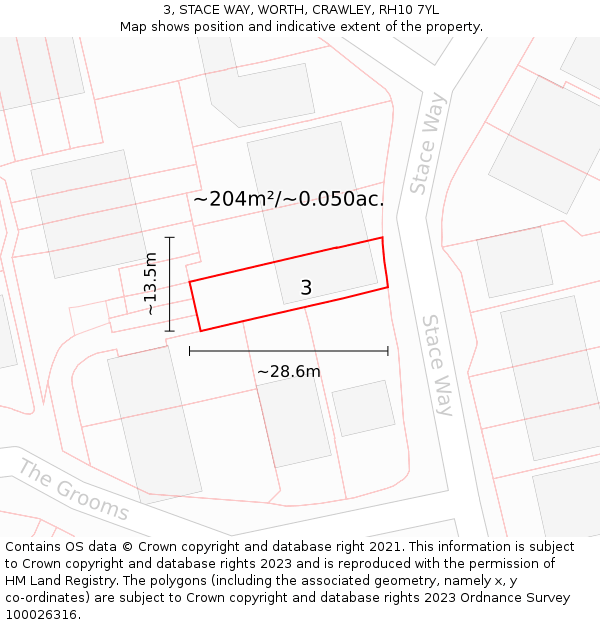 3, STACE WAY, WORTH, CRAWLEY, RH10 7YL: Plot and title map