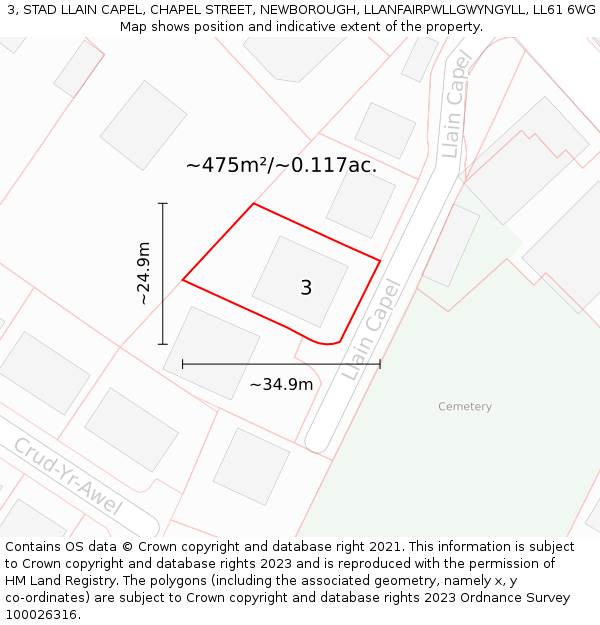 3, STAD LLAIN CAPEL, CHAPEL STREET, NEWBOROUGH, LLANFAIRPWLLGWYNGYLL, LL61 6WG: Plot and title map