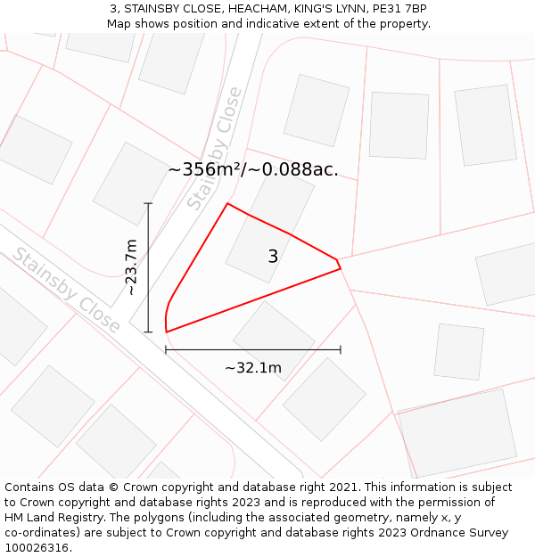 3, STAINSBY CLOSE, HEACHAM, KING'S LYNN, PE31 7BP: Plot and title map