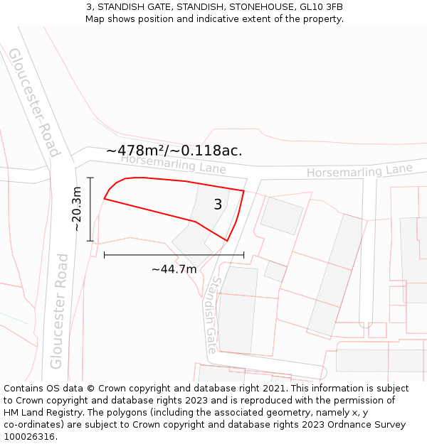 3, STANDISH GATE, STANDISH, STONEHOUSE, GL10 3FB: Plot and title map