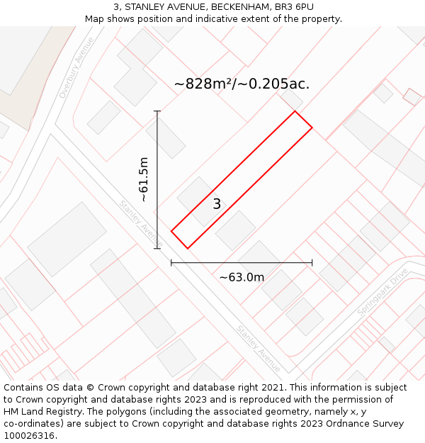 3, STANLEY AVENUE, BECKENHAM, BR3 6PU: Plot and title map