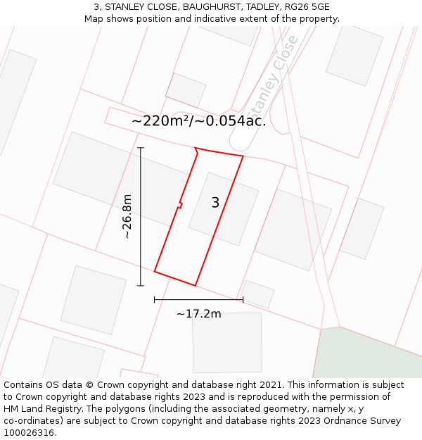 3, STANLEY CLOSE, BAUGHURST, TADLEY, RG26 5GE: Plot and title map