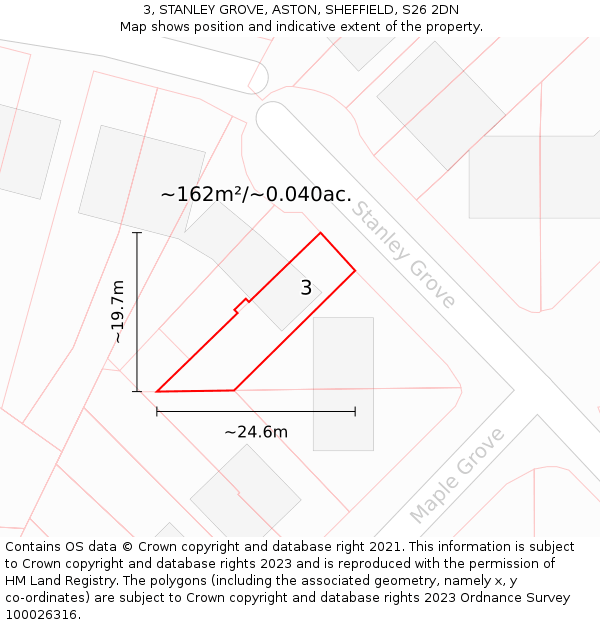 3, STANLEY GROVE, ASTON, SHEFFIELD, S26 2DN: Plot and title map