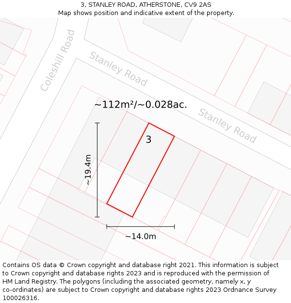 3, STANLEY ROAD, ATHERSTONE, CV9 2AS: Plot and title map