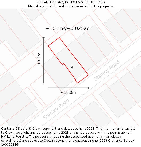 3, STANLEY ROAD, BOURNEMOUTH, BH1 4SD: Plot and title map