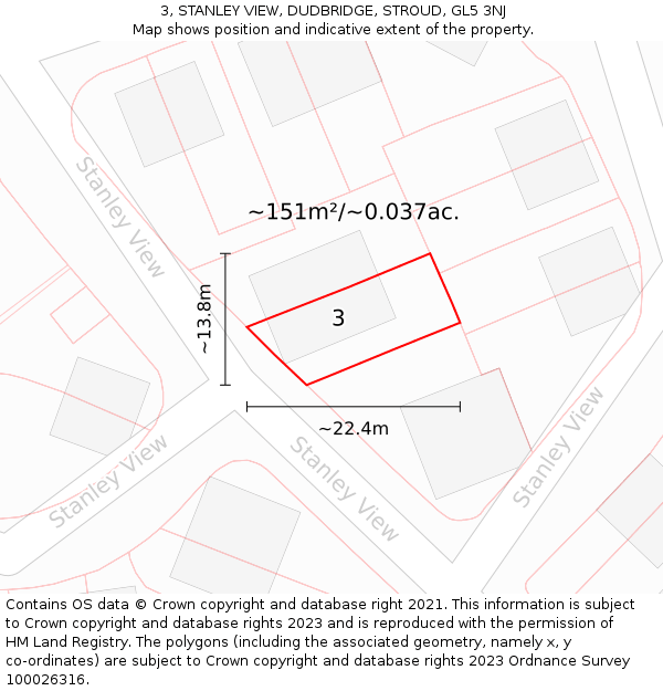 3, STANLEY VIEW, DUDBRIDGE, STROUD, GL5 3NJ: Plot and title map