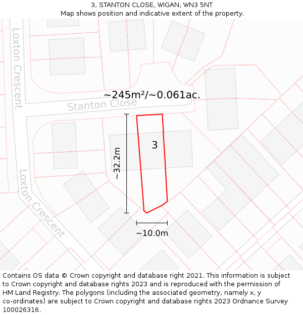 3, STANTON CLOSE, WIGAN, WN3 5NT: Plot and title map