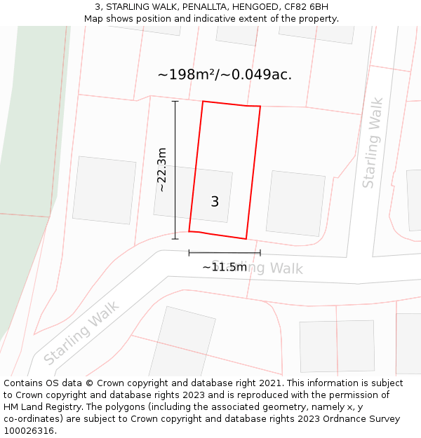 3, STARLING WALK, PENALLTA, HENGOED, CF82 6BH: Plot and title map