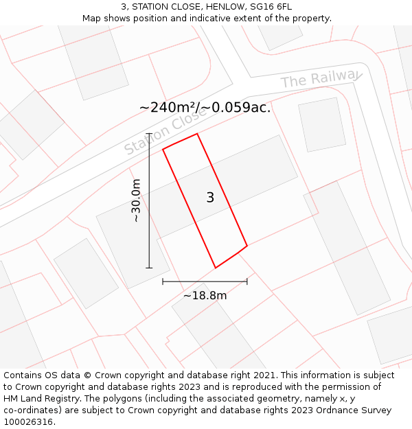 3, STATION CLOSE, HENLOW, SG16 6FL: Plot and title map
