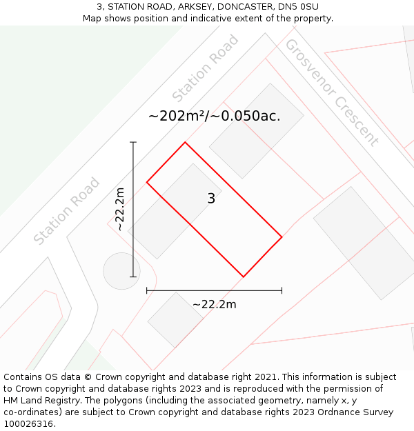 3, STATION ROAD, ARKSEY, DONCASTER, DN5 0SU: Plot and title map