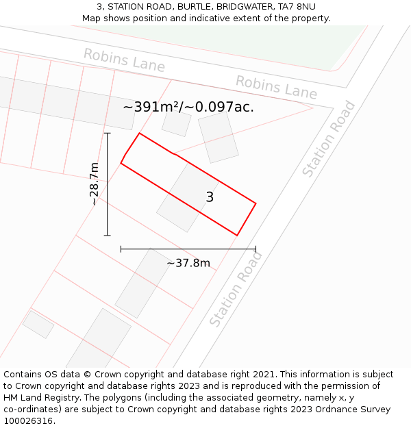 3, STATION ROAD, BURTLE, BRIDGWATER, TA7 8NU: Plot and title map