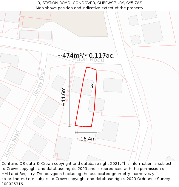 3, STATION ROAD, CONDOVER, SHREWSBURY, SY5 7AS: Plot and title map