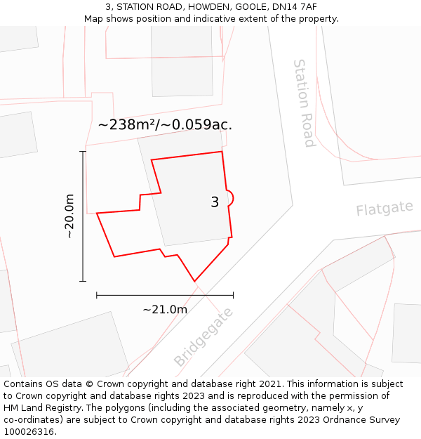 3, STATION ROAD, HOWDEN, GOOLE, DN14 7AF: Plot and title map