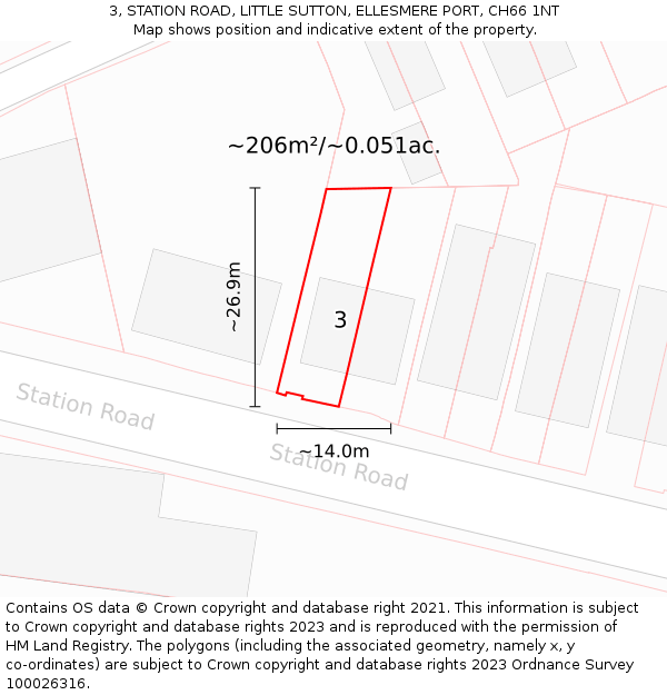 3, STATION ROAD, LITTLE SUTTON, ELLESMERE PORT, CH66 1NT: Plot and title map