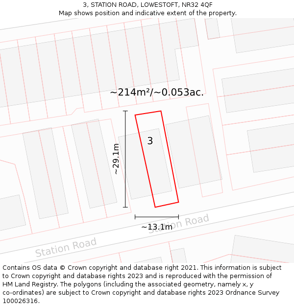 3, STATION ROAD, LOWESTOFT, NR32 4QF: Plot and title map