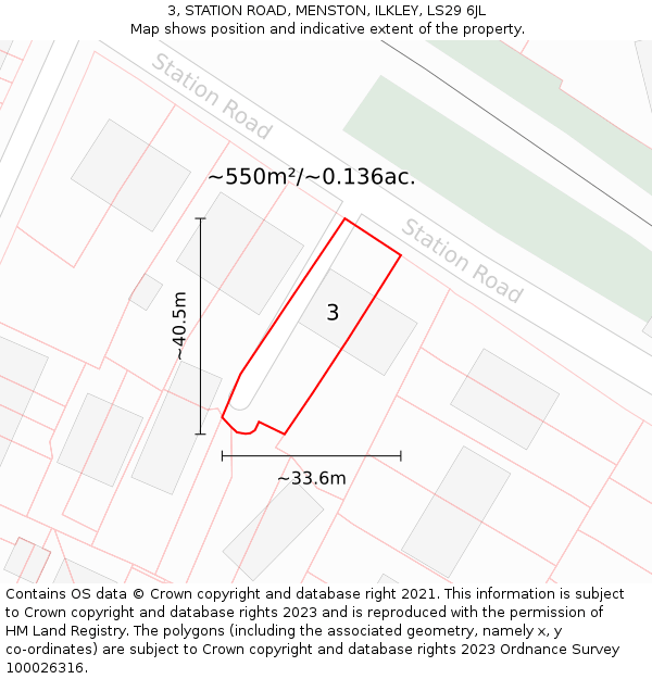 3, STATION ROAD, MENSTON, ILKLEY, LS29 6JL: Plot and title map