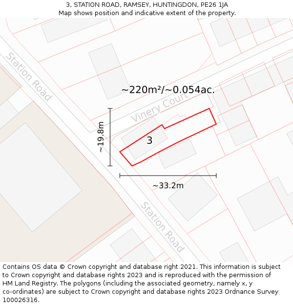 3, STATION ROAD, RAMSEY, HUNTINGDON, PE26 1JA: Plot and title map