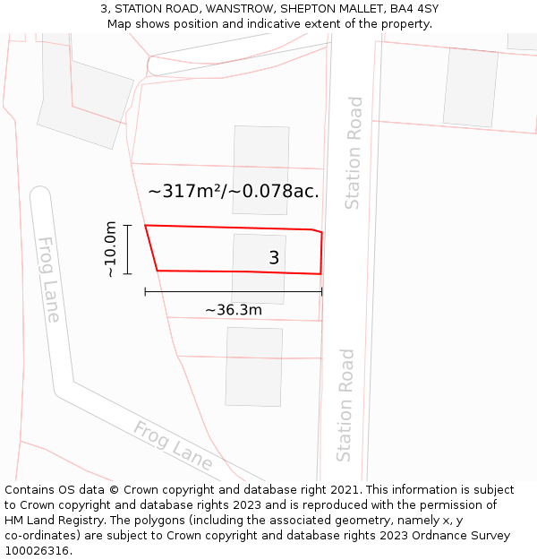 3, STATION ROAD, WANSTROW, SHEPTON MALLET, BA4 4SY: Plot and title map