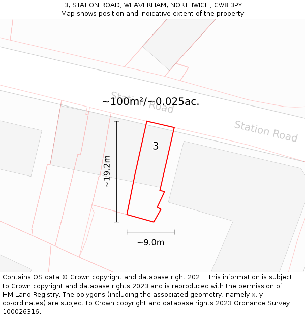 3, STATION ROAD, WEAVERHAM, NORTHWICH, CW8 3PY: Plot and title map
