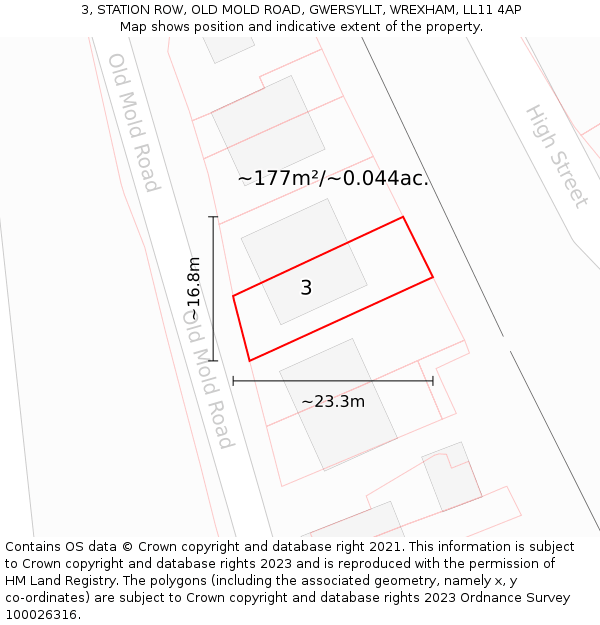 3, STATION ROW, OLD MOLD ROAD, GWERSYLLT, WREXHAM, LL11 4AP: Plot and title map