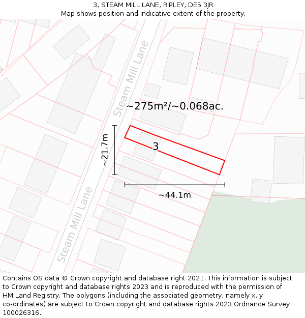 3, STEAM MILL LANE, RIPLEY, DE5 3JR: Plot and title map